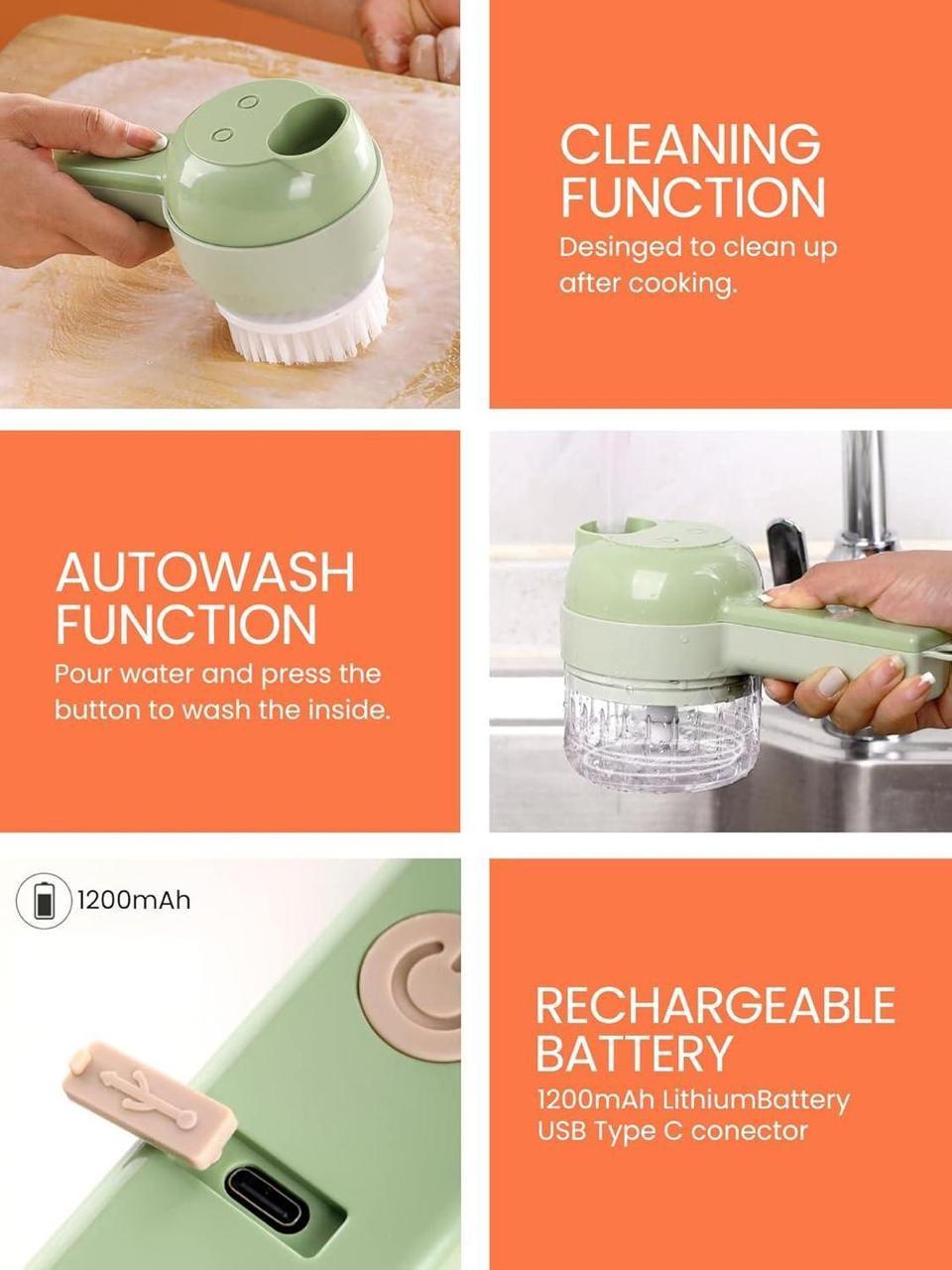 Rechargeable 4-in-1 Electric Vegetable Cutter & Chopper